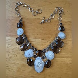 Elegant Silver and Brown Statement Necklace